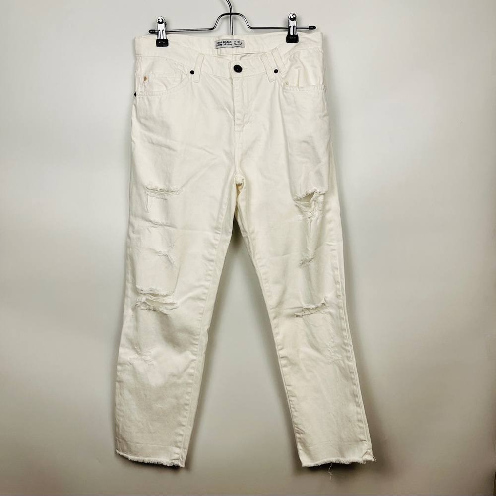 ZARA Distressed Cropped White Denim Jeans Size 4
